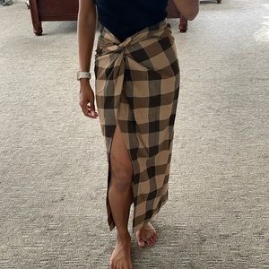 Zara high slit plaid linen midi skirt
